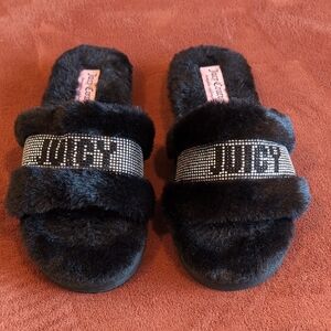 Juicy Couture Black Furry Slides